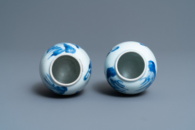 Two Chinese blue and white tea caddies, Kangxi