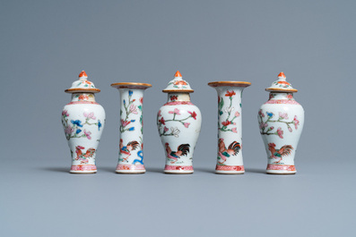 Thirty-eight Chinese blue and white, famille rose and monochrome miniature vases, Kangxi/Qianlong