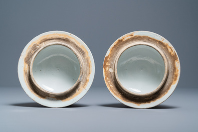 A pair of large Chinese blue and white covered vases, 19th C.