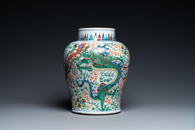 A Chinese wucai 'dragon' vase, Transitional period