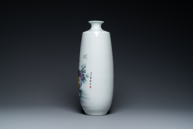 A Chinese famille rose vase with a lady on a rock, Jingdezhen zhi mark, 20th C.