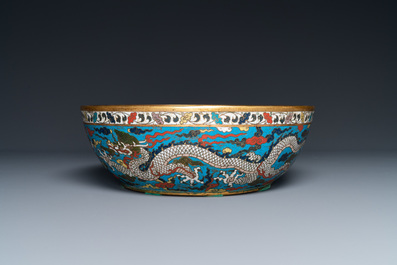 A Chinese cloisonn&eacute; 'dragon' bowl, Wanli mark but probably later