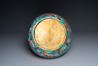 A Chinese cloisonn&eacute; 'dragon' bowl, Wanli mark but probably later