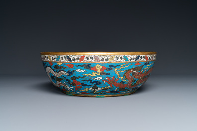 A Chinese cloisonn&eacute; 'dragon' bowl, Wanli mark but probably later