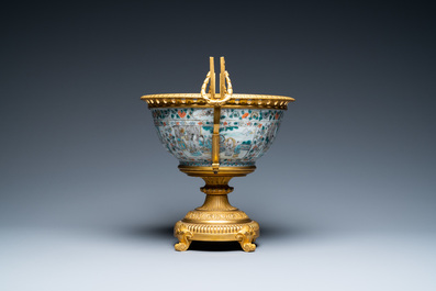 A Chinese gilt bronze-mounted Canton famille verte bowl, 19th C.