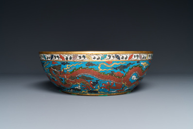 A Chinese cloisonn&eacute; 'dragon' bowl, Wanli mark but probably later