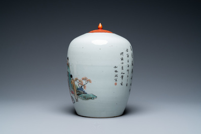 Six vases et une bo&icirc;te couverte en porcelaine de Chine, 19/20&egrave;me