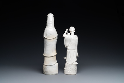 Two Chinese blanc de Chine figures of Liu Hai and Guanyin, Kangxi
