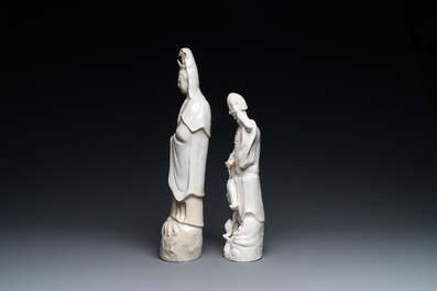 Two Chinese blanc de Chine figures of Liu Hai and Guanyin, Kangxi
