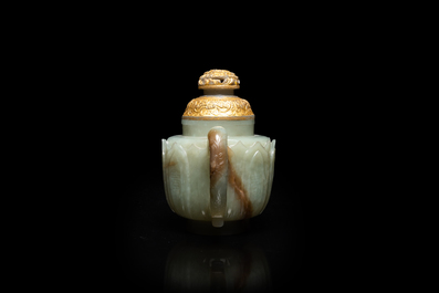 A Chinese pale celadon jade teapot and cover, Qing