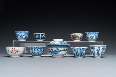 A varied collection of Chinese cups and saucers, 18/19th C.