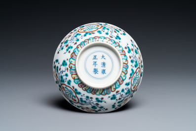 A Chinese doucai saucer, Yongzheng mark, 19/20th C.