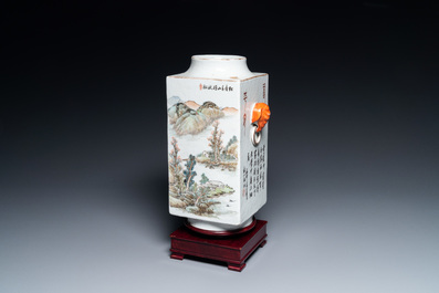 Un vase de forme 'cong' en porcelaine de Chine qianjiang cai, 19&egrave;me