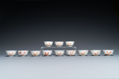 A rare Chinese 32-piece miniature tea service in blue, white and iron-red, Qianlong