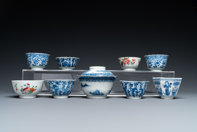 A varied collection of Chinese cups and saucers, 18/19th C.