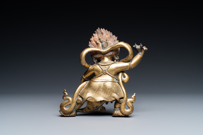 A Chinese gilt bronze 'Mahakala' figure, 18th C.