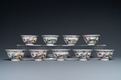 Nine Chinese famille rose cups and seventeen saucers for the Straits or Peranakan market, 19th C.