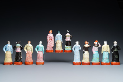 A complete set of twelve Chinese famille rose zodiac figures, Hongxian seal mark, Republic