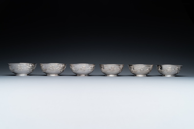 Twelve Chinese silver 'dragon and phoenix' bowls, Republic