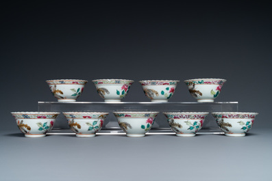 Nine Chinese famille rose cups and seventeen saucers for the Straits or Peranakan market, 19th C.