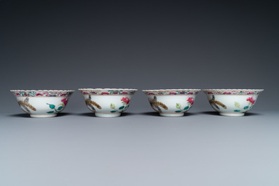 Quatre bols en porcelaine de Chine famille rose pour le march&eacute; Straits ou Peranakan, 19&egrave;me