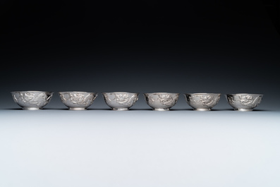 Twelve Chinese silver 'dragon and phoenix' bowls, Republic