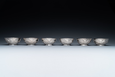 Twelve Chinese silver 'dragon and phoenix' bowls, Republic