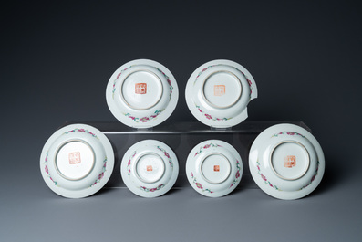 Nine Chinese famille rose cups and seventeen saucers for the Straits or Peranakan market, 19th C.