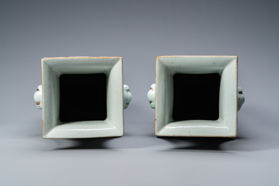 A pair of Chinese square qianjiang cai vases, 19/20th C.