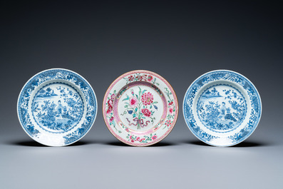 Een diverse collectie Chinees blauw-wit, famille rose en Imari-stijl porselein, Kangxi/Qianlong