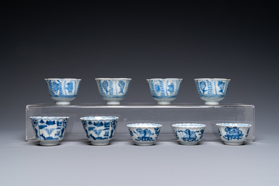 Twintig Chinese blauw-witte schotels en negentien koppen, Kangxi en later