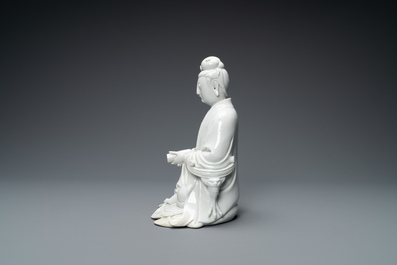 A Chinese Dehua blanc de Chine figure of Guanyin, Boji Yuren mark, 18/19th C.