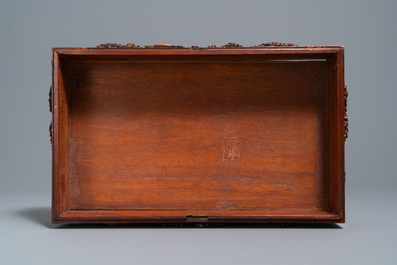 A Chinese wooden casket on stand, 19/20th C.