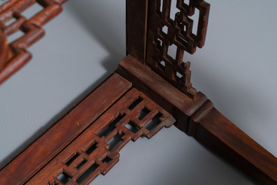 A Chinese wooden casket on stand, 19/20th C.