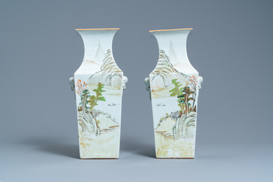 A pair of square Chinese qianjiang cai vases, 19/20th C.