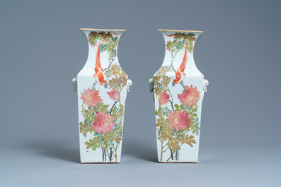 A pair of square Chinese qianjiang cai vases, 19/20th C.