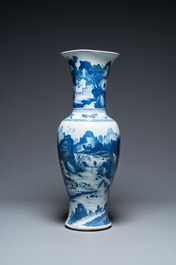 A large Chinese blue and white 'yenyen' vase with figures in a mountainous landscape, Kangxi