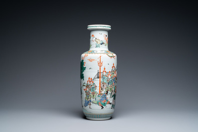 A fine Chinese famille verte rouleau vase, Kangxi