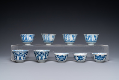 Twenty Chinese blue and white saucers and nineteen cups, Kangxi and later