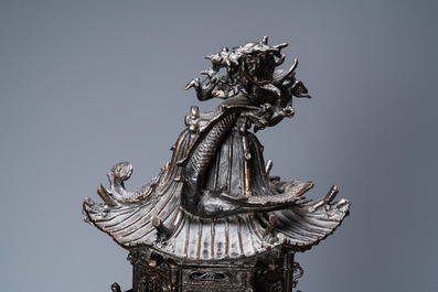 A monumental Japanese bronze 'elephant with pagoda' censer, 'koro', Edo/Meiji, 19th C.