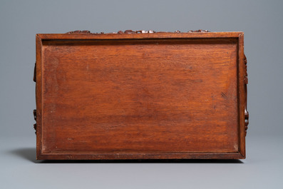 A Chinese wooden casket on stand, 19/20th C.