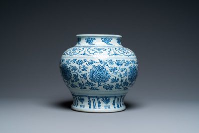 A Chinese blue and white 'lotus scroll' vase, Hongzhi