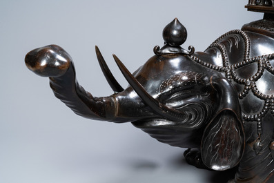 A monumental Japanese bronze 'elephant with pagoda' censer, 'koro', Edo/Meiji, 19th C.