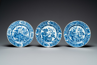Zes Chinese blauw-witte schotels, Kangxi