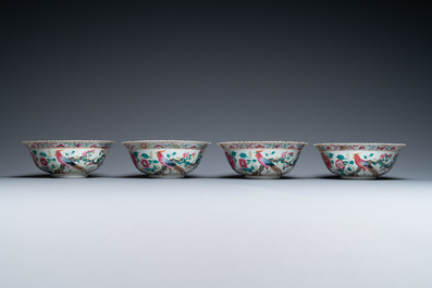 Quatre bols en porcelaine de Chine famille rose pour le march&eacute; Straits ou Peranakan, 19&egrave;me