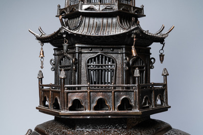 A monumental Japanese bronze 'elephant with pagoda' censer, 'koro', Edo/Meiji, 19th C.