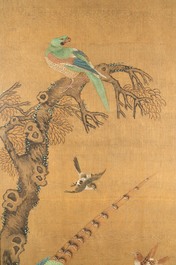 Chinese school, inkt en kleur op zijde: 'Landschap met vogels', 17/18e eeuw