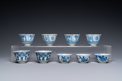 Twenty Chinese blue and white saucers and nineteen cups, Kangxi and later