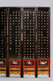 A Chinese six-fold mother-of-pearl-inlaid wooden screen for the Straits or Peranakan market, 19th C.