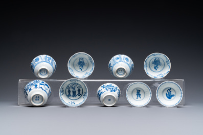 Twintig Chinese blauw-witte schotels en negentien koppen, Kangxi en later